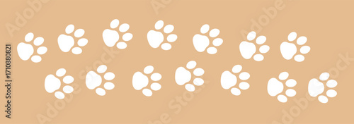 Cute animal paw print icons set in brown tones, vector illustration for pet logo, veterinary clinic, animal shelter, or kids design. Includes filled and outline paw styles on white background