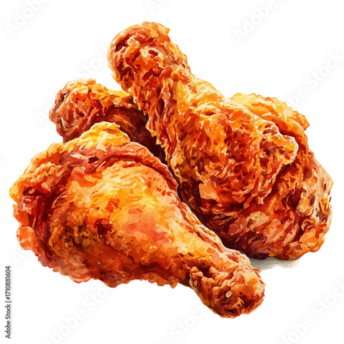 Fried Chicken in watercolor style, vector illustration, isolated on white background.