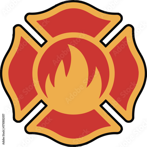 Firefighter Emblem with Flame Symbol