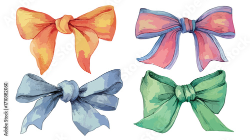 Hand drawn watercolor four bows isolated on white background