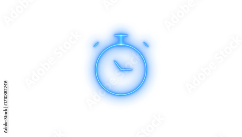stylized blue neon alarm clock illustration with a classic round face and ticking hands isolated on transparent background representing time urgency and deadlines
