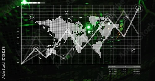 Progress bar filling starting map animating graphs connecting markers visualizing data reversing