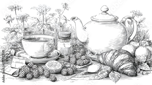 Herbal Tea Bag Brewing Cooking Directions Teapot Image