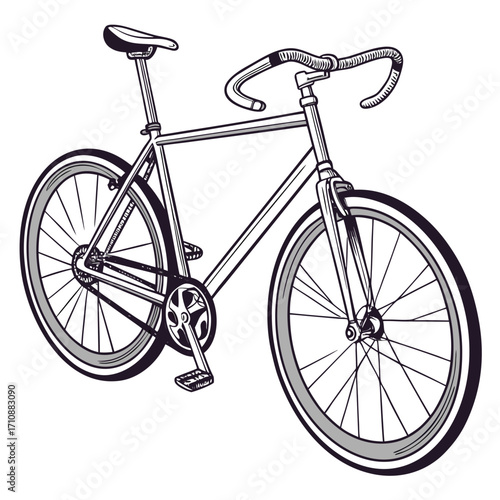 Classic vintage bicycle illustration with thin frame and drop handlebars on a white background