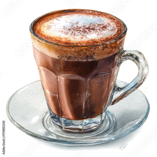 Watercolor vector illustration of Hot Chocolate, isolated on white background.