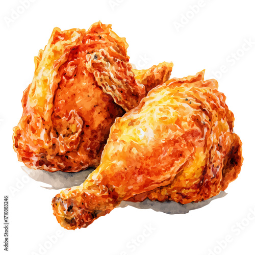 Fried Chicken in watercolor style, vector illustration, isolated on white background.