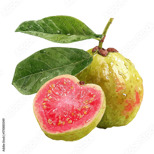 A watercolor painting of Guava, vector illustration on white background.