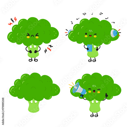 Cute cartoon broccoli characters in various expressions