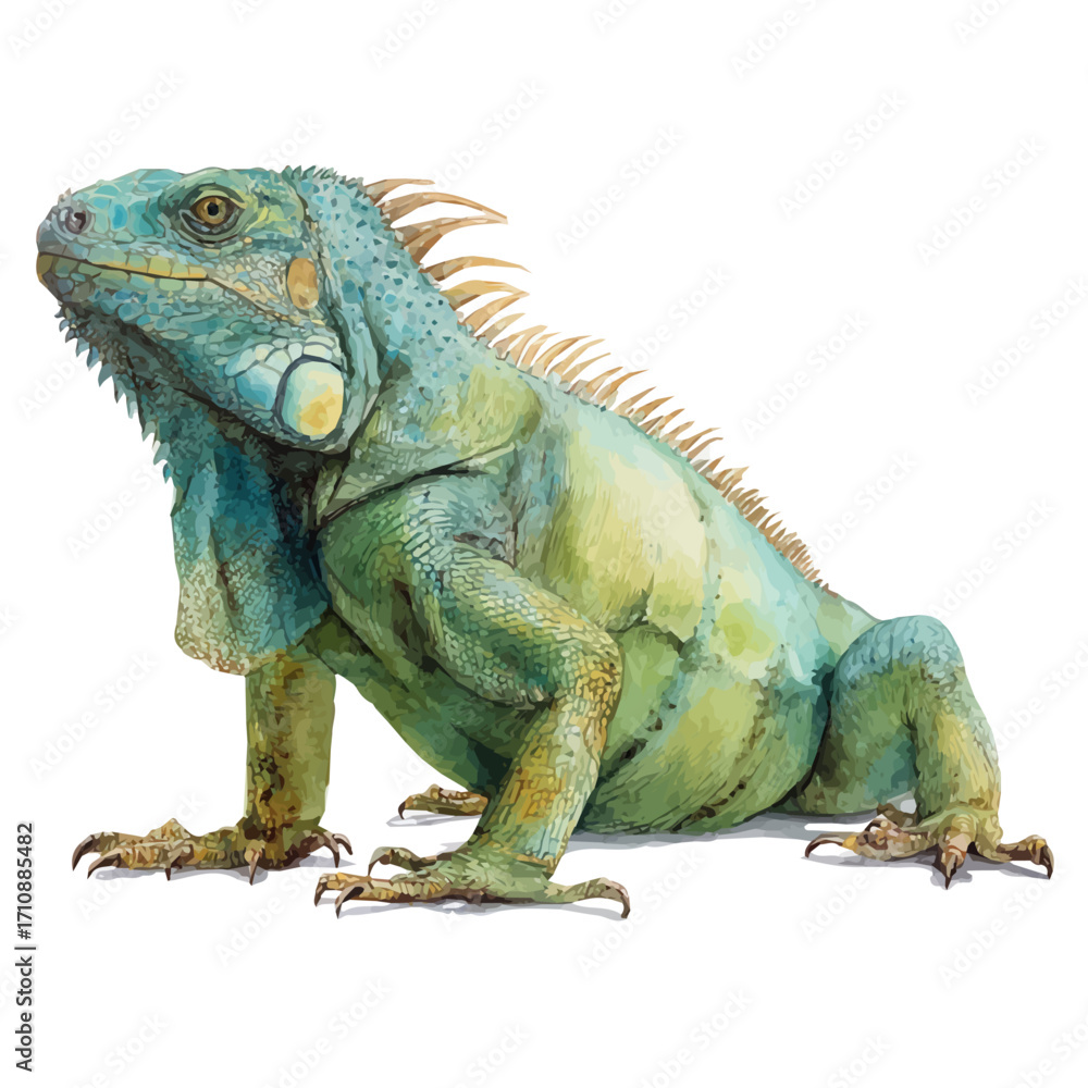 Obraz premium Iguana, watercolor painting, vector illustration, isolated on a white background.