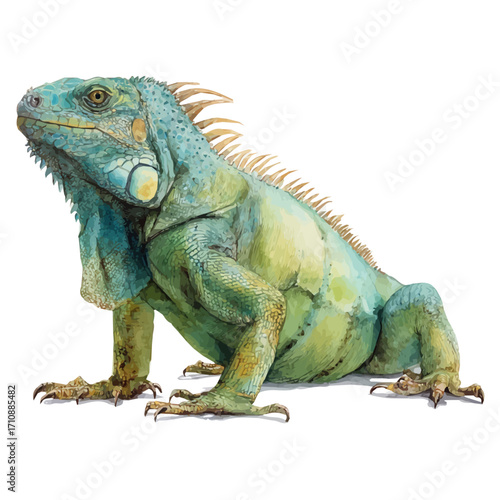 Iguana, watercolor painting, vector illustration, isolated on a white background.