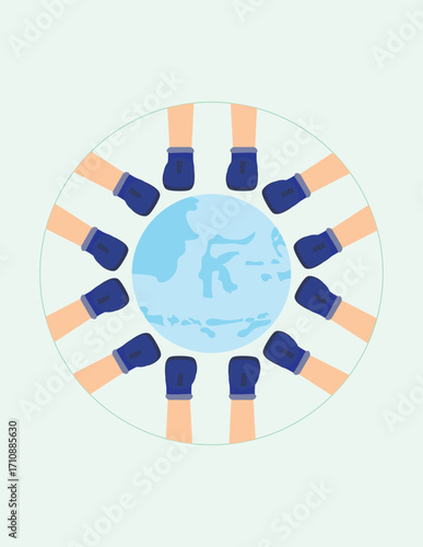 Flat vector illustration of gravity experiment with human feet around Earth, arrows showing gravitational pull, symbolizing physics and natural science education.