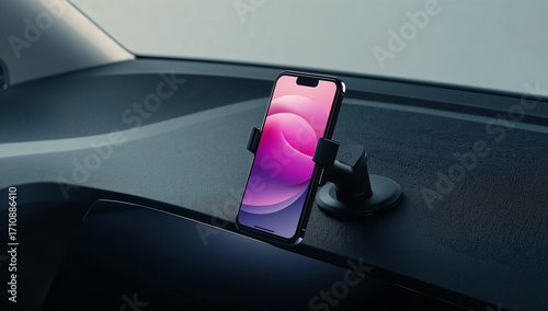 Sleek phone mount on car dashboard smartphone car mount