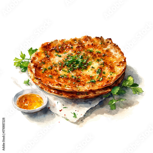 Lahmacun in watercolor style, vector illustration, isolated on white background.