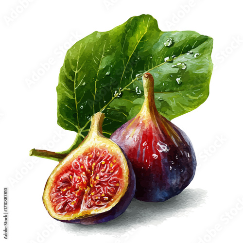 A watercolor painting of Fig, vector illustration on white background.