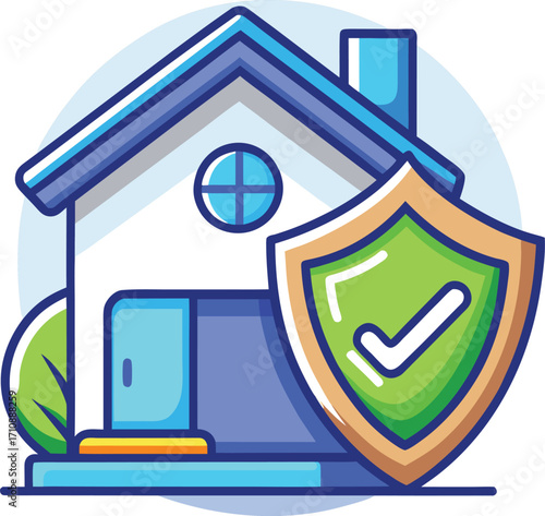 Colorful House Insurance Vector Icon with Shield, Real Estate Property Protection Symbol


