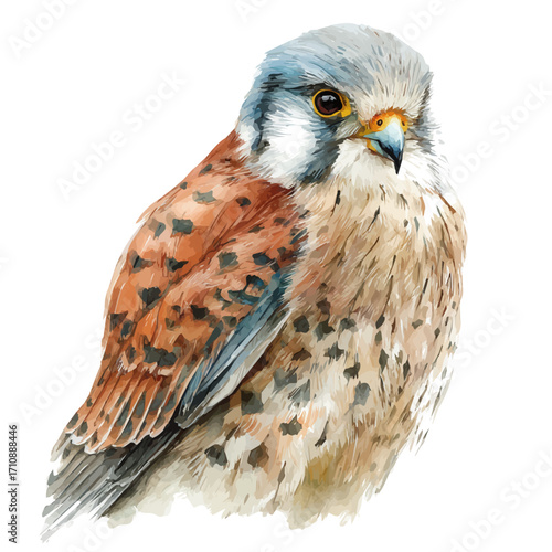 Kestrel, watercolor painting, vector illustration, isolated on a white background.