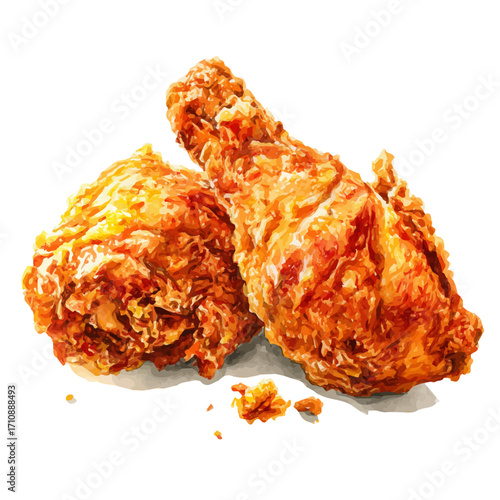 Watercolor vector illustration of Fried Chicken, isolated on white background.