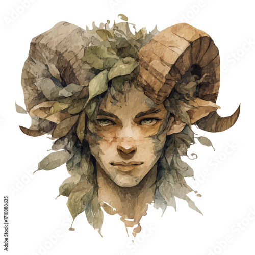A watercolor painting of Faun, vector illustration on white background.