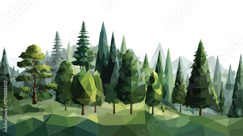 Triangular Low Poly Vector Forest Landscape Illustration
