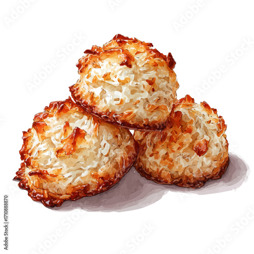 Coconut Macaroons in watercolor style, vector illustration, isolated on white background.