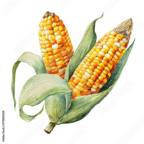 Corn in watercolor style, vector illustration, isolated on white background.