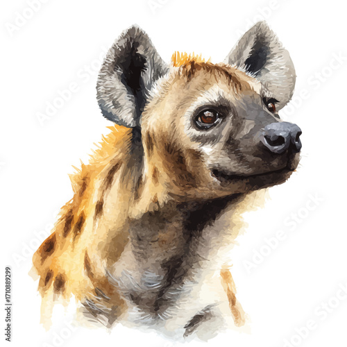 Hyena in watercolor style, vector illustration, isolated on white background.