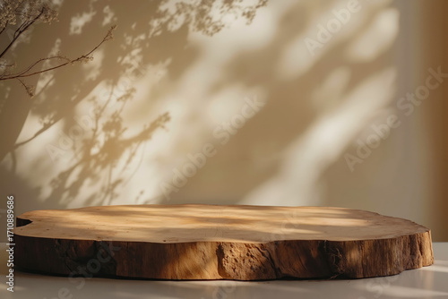 A wooden table sitting on top of a white table