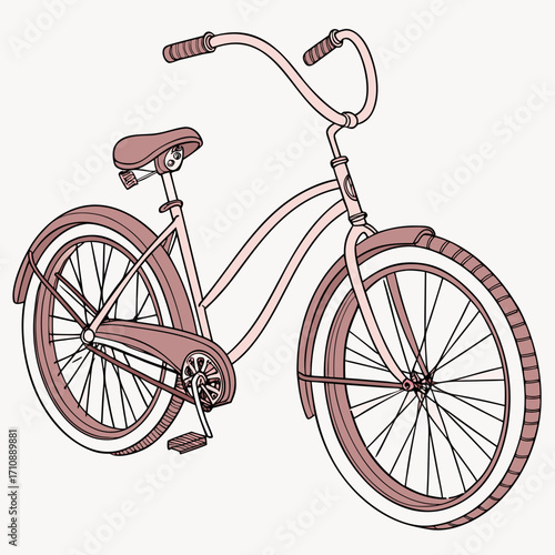 Retro pink cruiser bicycle with wide handlebars and fenders perfect for summer rides