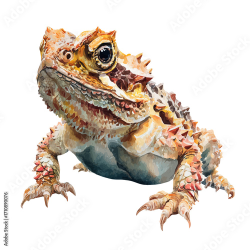 Watercolor vector illustration of Horned Toad, isolated on white background.