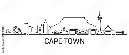 Cape Town Line Art skyline horizontal banner. Cape Town, South africa. Vector template for your design. with white background