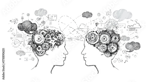 Minds Connecting Ideas Outline Illustration Vector Graphic