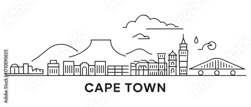 Cape Town Line Art skyline horizontal banner. Cape Town, South africa. Vector template for your design. with white background