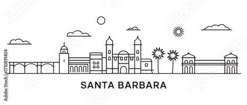 Santa Barbara Line Art skyline horizontal banner. Santa Barbara, California. Vector template for your design. with white background