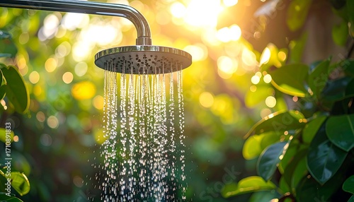 Outdoor shower head spraying water