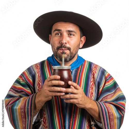 man with hat gaucho drinking mate