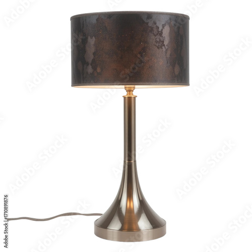 An old-fashioned brass table lamp with a soft glow, perfect for vintage home decor