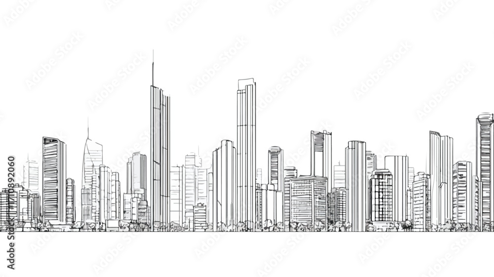 Fototapeta premium Contemporary Urban Skyline with Tall Buildings in Modern Downtown District