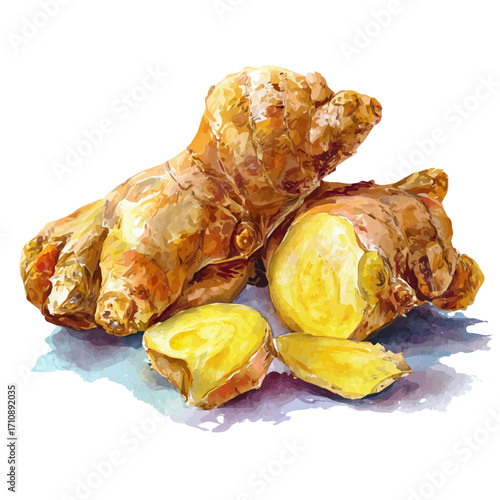Ginger, watercolor painting, vector illustration, isolated on a white background.