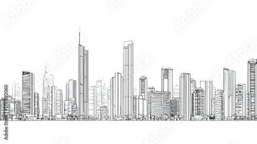 Contemporary Urban Skyline with Tall Buildings in Modern Downtown District