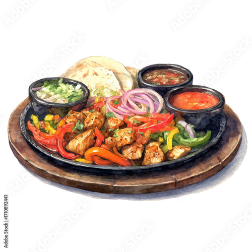 A watercolor painting of Fajita Platter, vector illustration on white background.