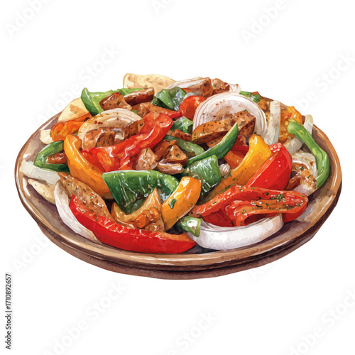 Fajita Platter in watercolor style, vector illustration, isolated on white background.