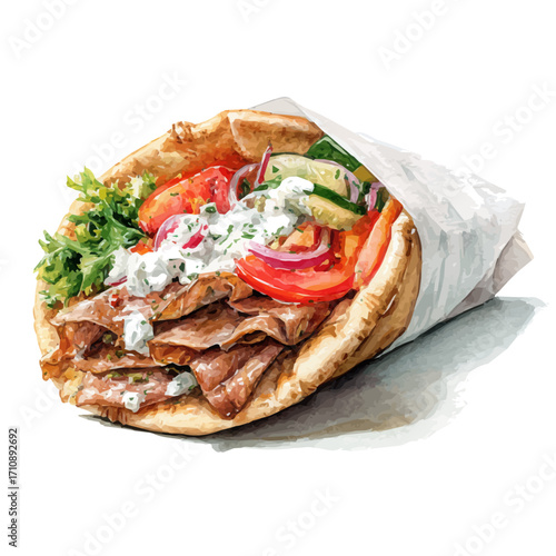 Gyro, watercolor painting, vector illustration, isolated on a white background.
