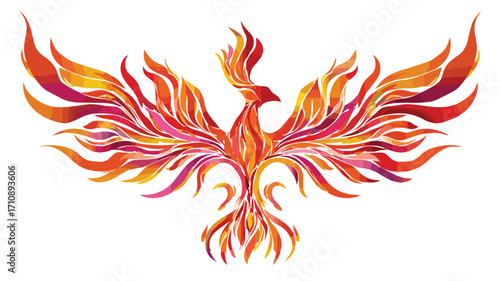 Mystical Phoenix Logo Rising from Flames Abstract Image