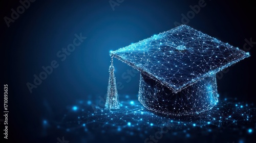 Abstract graduation cap, digital art, academic achievement, conceptual image, suitable for education