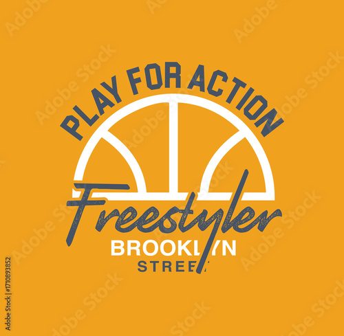 Play for Action  Freestyler Brooklyn Street – Basketball Sports Graphic T-Shirt Design, Sport typography, t-shirt graphics, poster, banner, flyer, print and postcard