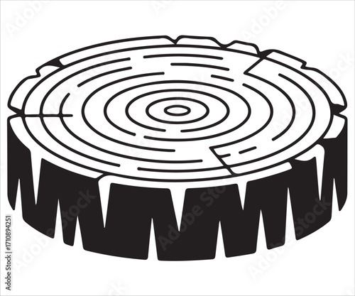 Tree stump silhouette with growth rings wood log vector illustration