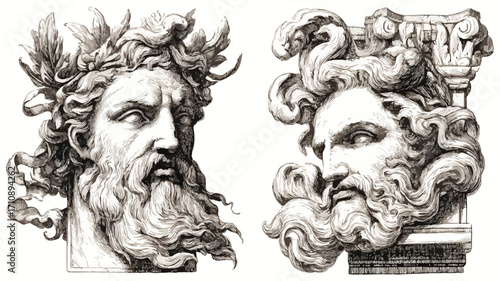 Majestic Mythical Statue Elements with Engraving Design for Creative Projects