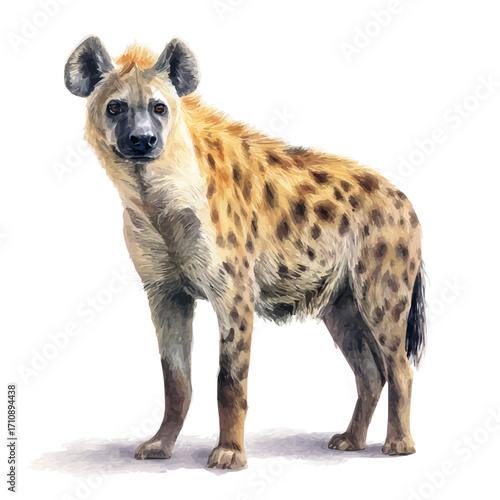 Watercolor vector illustration of Hyena, isolated on white background.