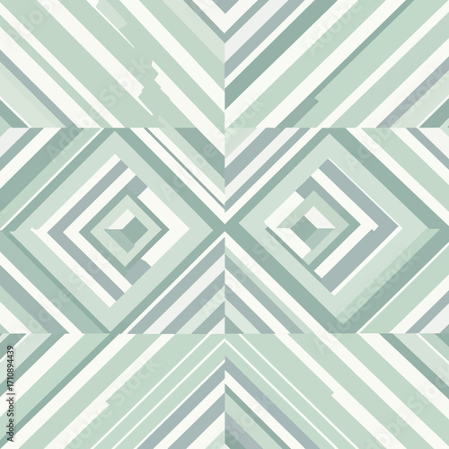 Geometric pattern with diamond shapes and diagonal lines in muted green tones.