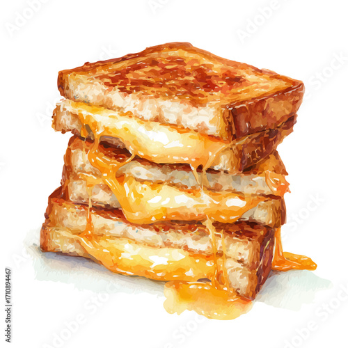 Grilled Cheese Sandwich, watercolor painting, vector illustration, isolated on a white background.